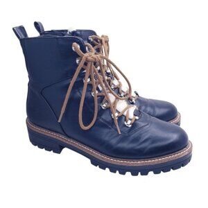 A New Day Black Leighton Sherpa Tongue Faux Leather Hiking Boots Womens Size 9.5